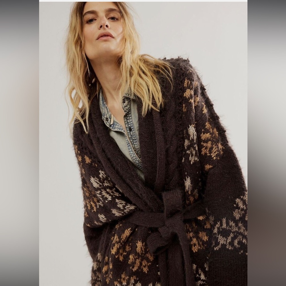 Free People Black and Brown Knit Cardigan